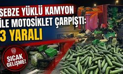 Sebze yüklü kamyon ile motosiklet çarpıştı: 3 yaralı