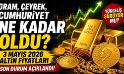 Gram, Çeyrek ve Cumhuriyet Altını Ne Kadar? 3 Mayıs 2026 Altın Fiyatları Açıklandı