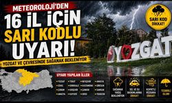 Meteoroloji’den 16 İl İçin Sarı Kodlu Uyarı: Yozgat ve Çevresinde Sağanak Bekleniyor