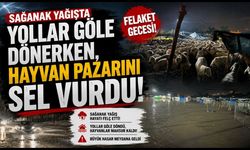 Sağanak yağışta yollar göle dönerken, hayvan pazarını sel vurdu