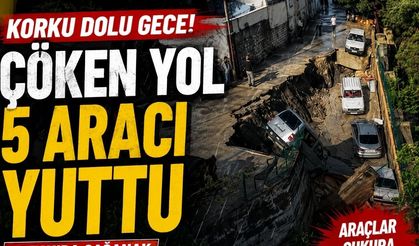 Korku Dolu Gece! Çöken Yol 5 Aracı Yuttu