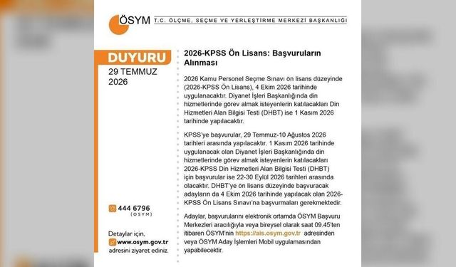 ÖSYM KPSS Ön Lisans takvimini duyurdu: Başvuru için son gün 10 Ağustos
