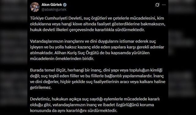 Bakan Gürlek'ten Alihan Kuriş soruşturması açıklaması: "Dini değerler suça kalkan olamaz"