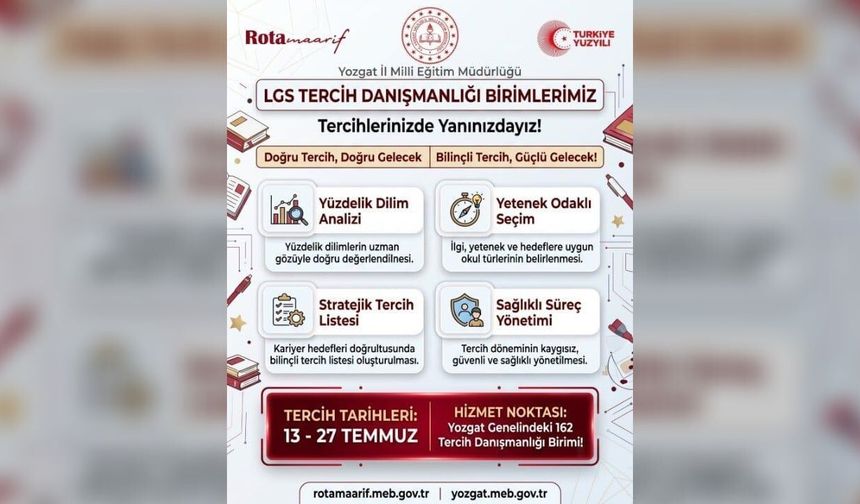 13-27 Temmuz arası LGS tercih desteği: Yozgat genelinde 162 birim hizmette