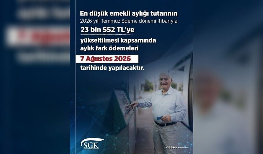 En düşük emekli maaşı 23 bin 552 TL’ye yükseldi: Fark ödemeleri 7 Ağustos’ta
