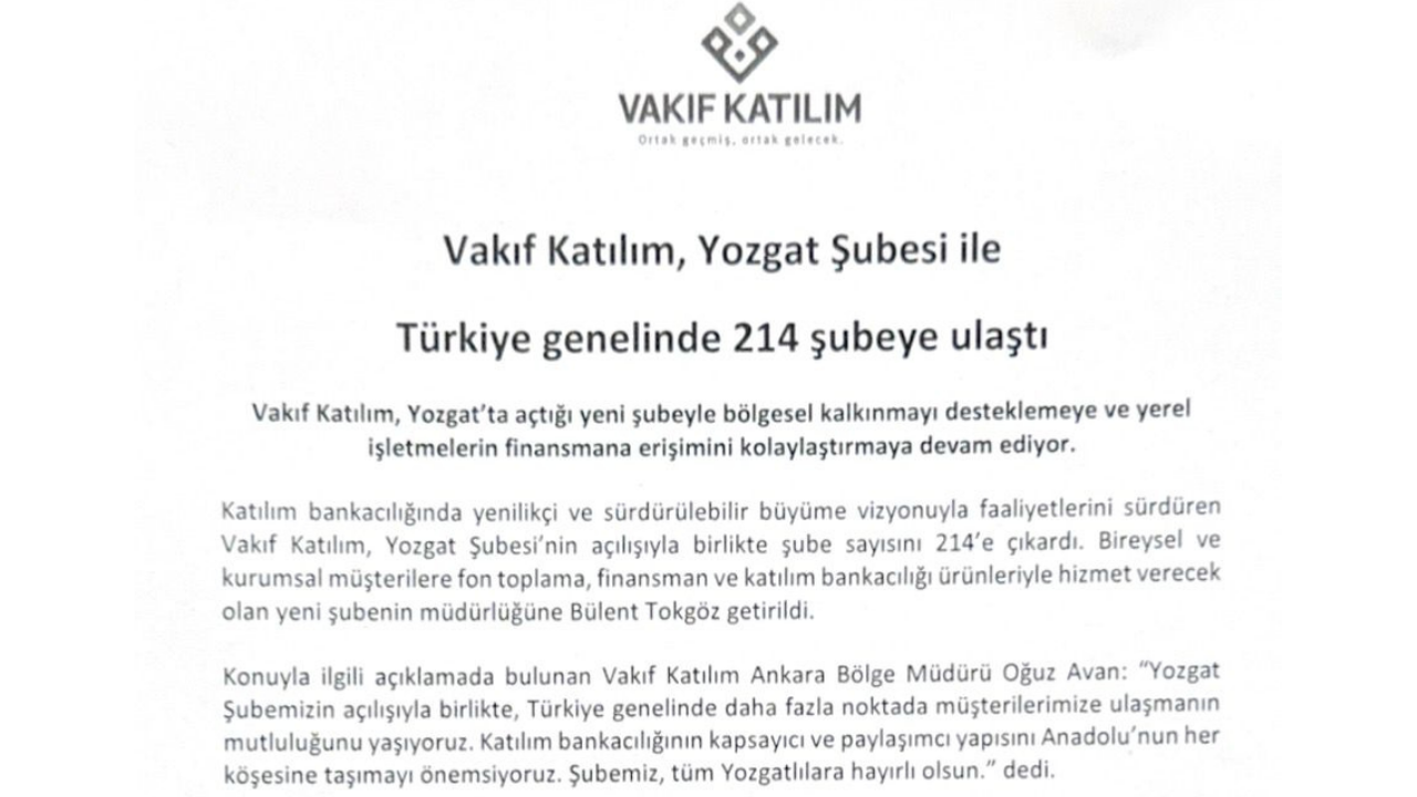 214 Şubesiyle Vakıf Katılımdan Yozgat’a Yeni Yatırım (4)