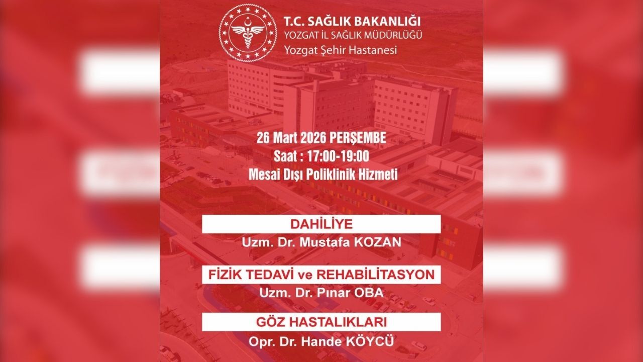 Yozgat Şehir Hastanesi’nden Mesai Dışı Poliklinik Hizmeti