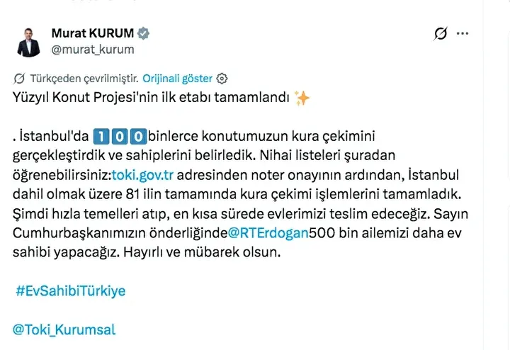 Murat Kurum Toki̇ Tweet
