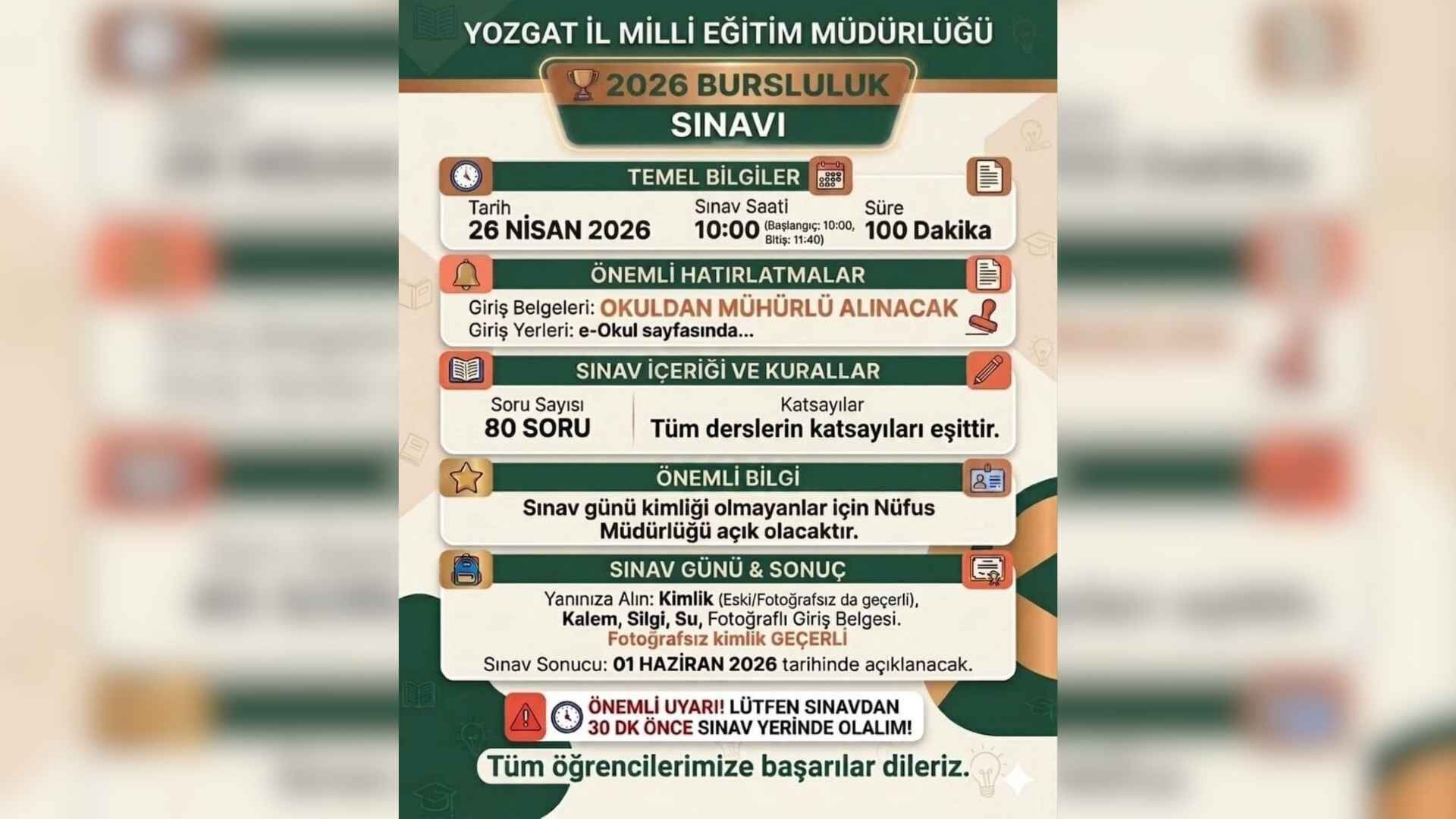 Yozgat'ta 2026 Bursluluk Sınavı 26 Nisan'da Yapılacak (1)
